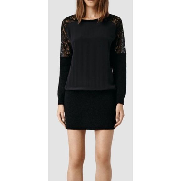 All Saints Taya Wool Lace Dress Black Small - Picture 1 of 5